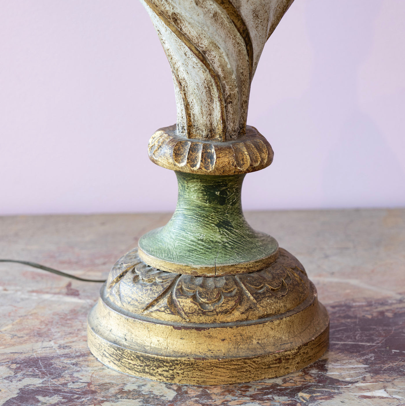 Italian Carved Wood Lamp – Hand-Painted Detailing