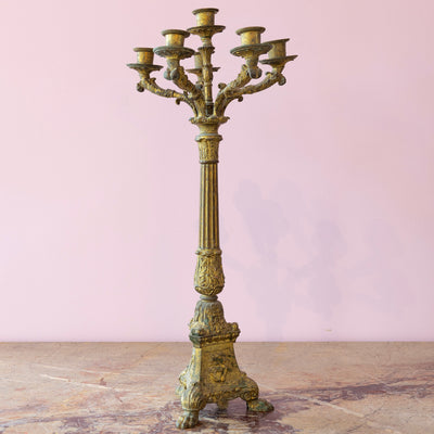 Pair of French Gilded Bronze Candelabras – Empire Style with Patina