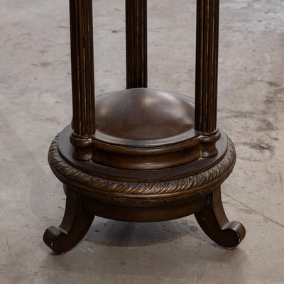 Neoclassical Pedestal Stand – Dark Brown Columns & Leather Top