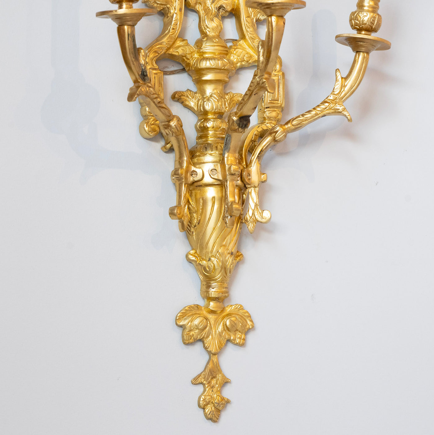 Pair of Rococo Gilded Wall Sconces - Cage Frame in Bright Gold