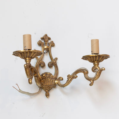 Pair of Petite Rococo Brass Sconces –  Scroll Arms