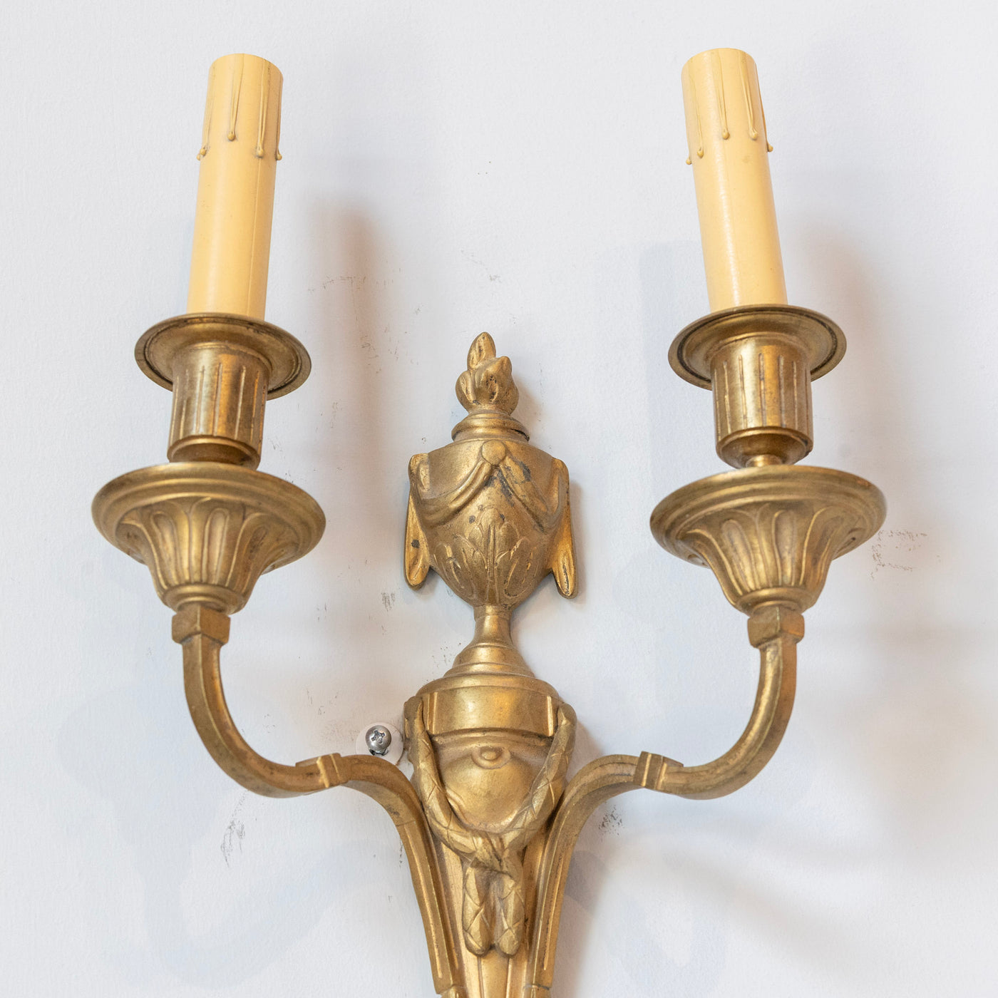 Louis XVI Brass Two-Arm Wall Sconce – Urn & Drapery Motif