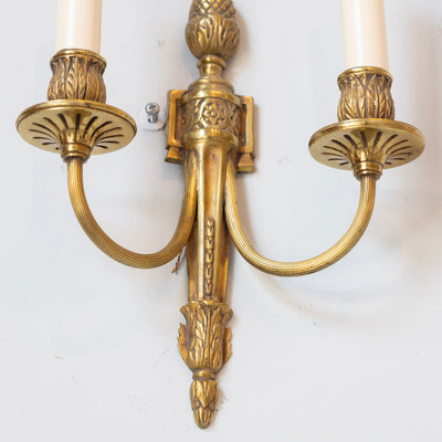 Louis XVI Brass Two-Arm Wall Sconce – Pinecone & Leaf Carvings
