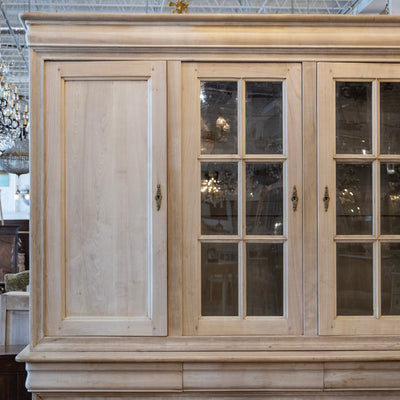 Louis Philippe Breakfront Cupboard – Light Wood Finish with Glass Panel Doors