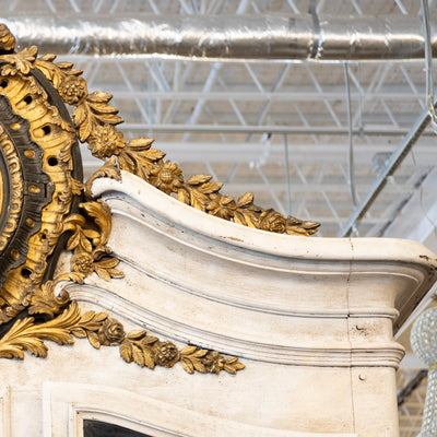 Louis XV Cupboard – Distressed White Finish & Clock Crest