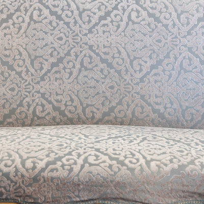 Louis XV Gilded Sofa – Detailed Carvings & Blue Damask Upholstery