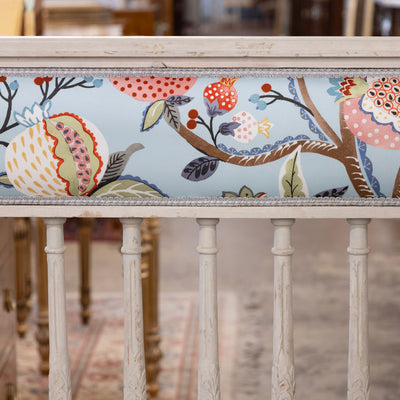 Swedish Painted Settee – Blue Botanical Print Upholstery