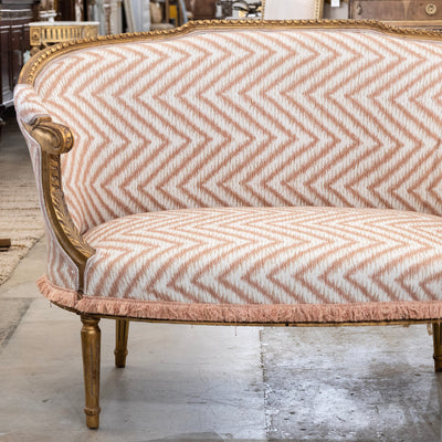 Louis XVI Gilded Settee – Pink Chevron Upholstery