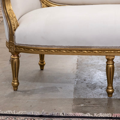 Louis XVI Gilded Settee – White Velvet Upholstery