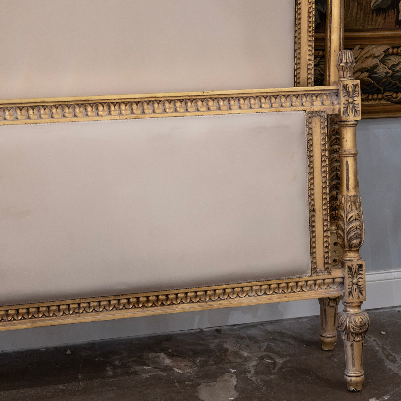 Louis XVI Gilded King Size Bed Set – Carved Frame & Posts with Cream Velvet