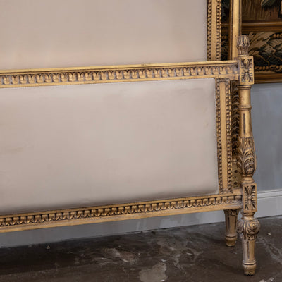 Louis XVI Gilded King Size Bed Set – Carved Frame & Posts with Cream Velvet