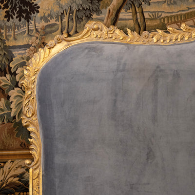 Louis XV Gilded Carved Ornate King Size Headboard – Dark Blue-Grey Velvet