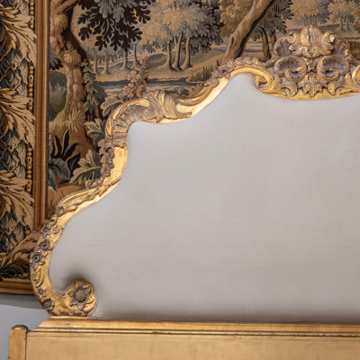 Louis XV Gilded Ornate King Bed Set – Sculpted Trim with Carvings & Soft White Velvet