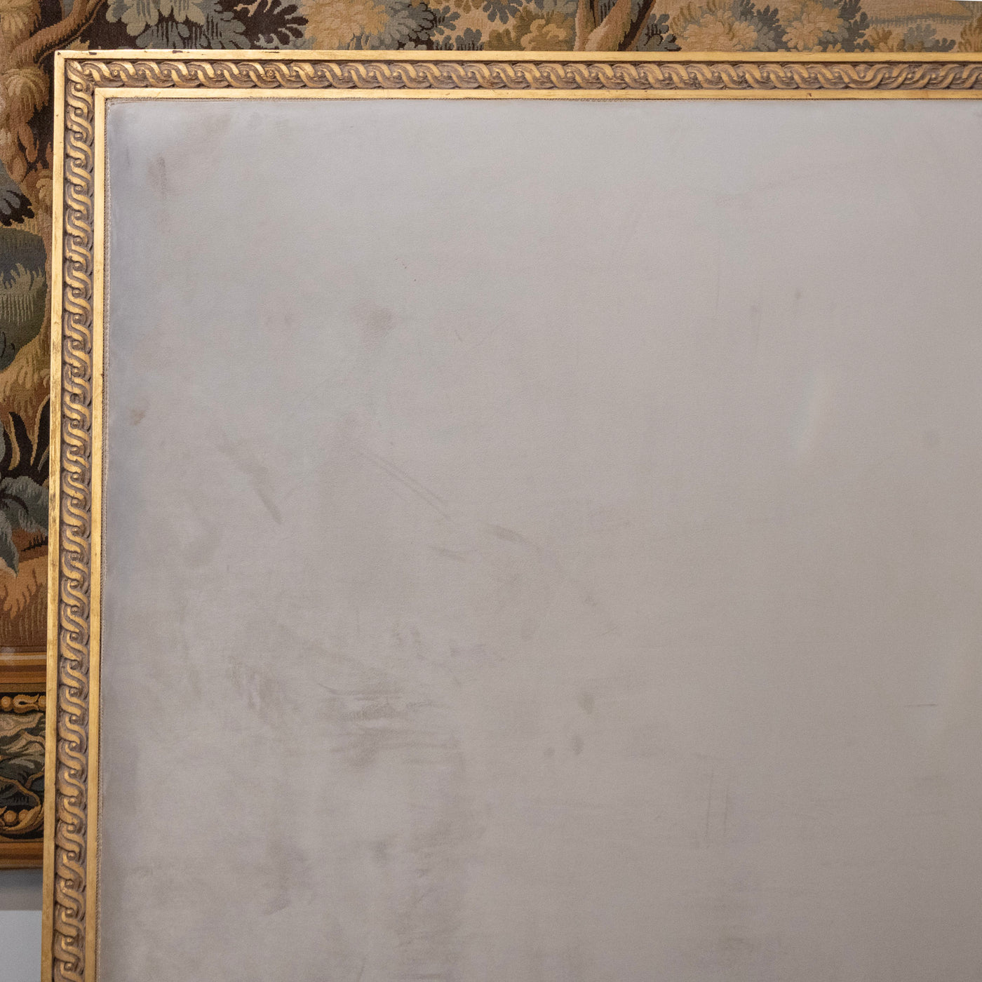 Louis XVI Gilded King Size Headboard – Rope Trim with Light Grey Velvet & Embroidered Back