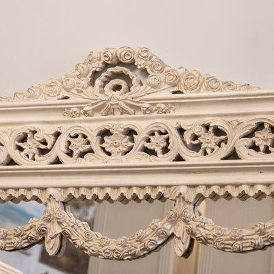 Louis XV Trumeau Mirror – Intricate Wreath Carvings in Antique White