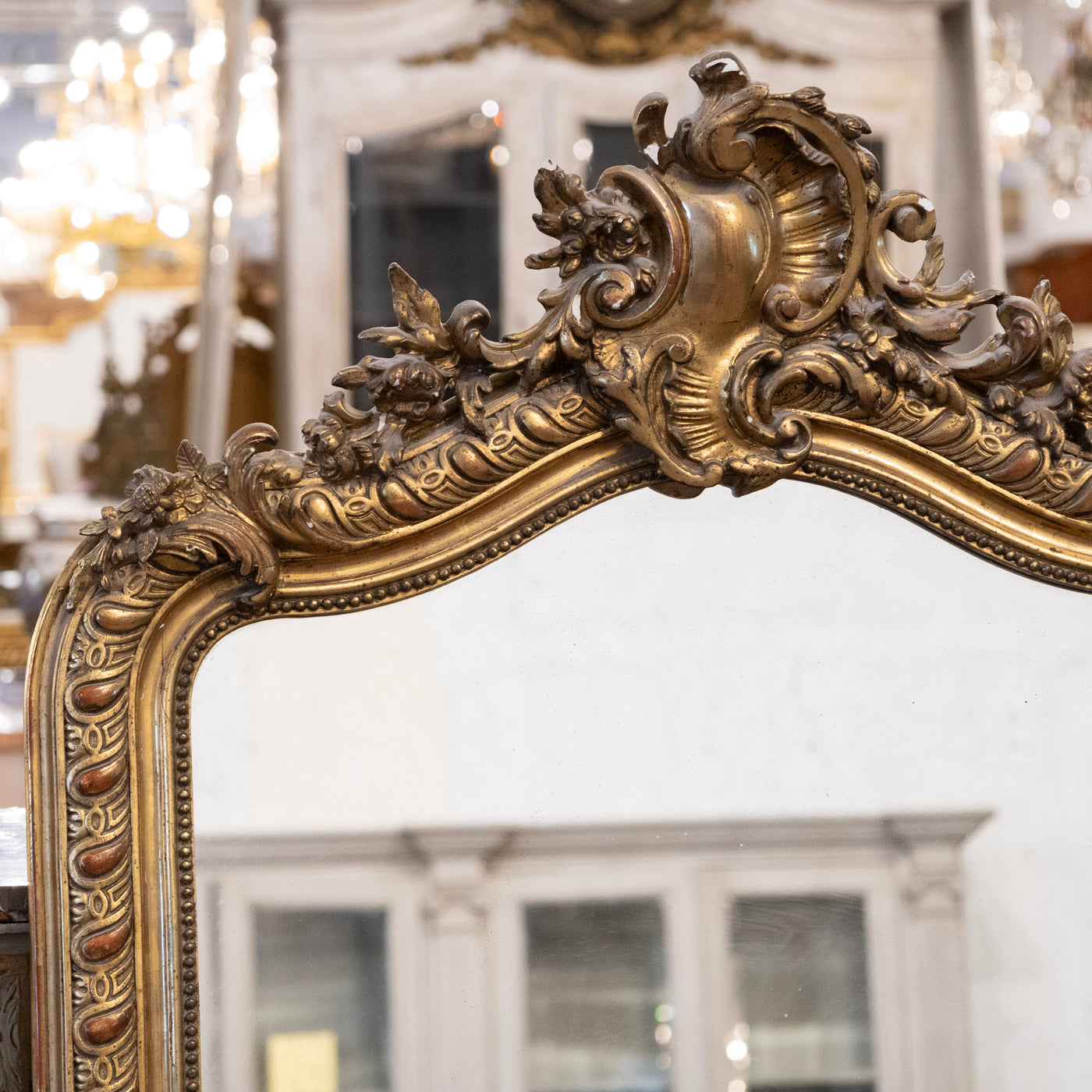 18th Century Ornate French Gilded Mirror – Acanthus Leaf Frame & Shell Crest