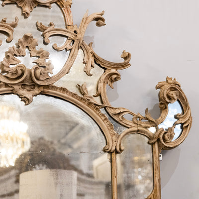 18th Century French Chippendale Mirror – Carved Scrollwork & Heavy Foxing
