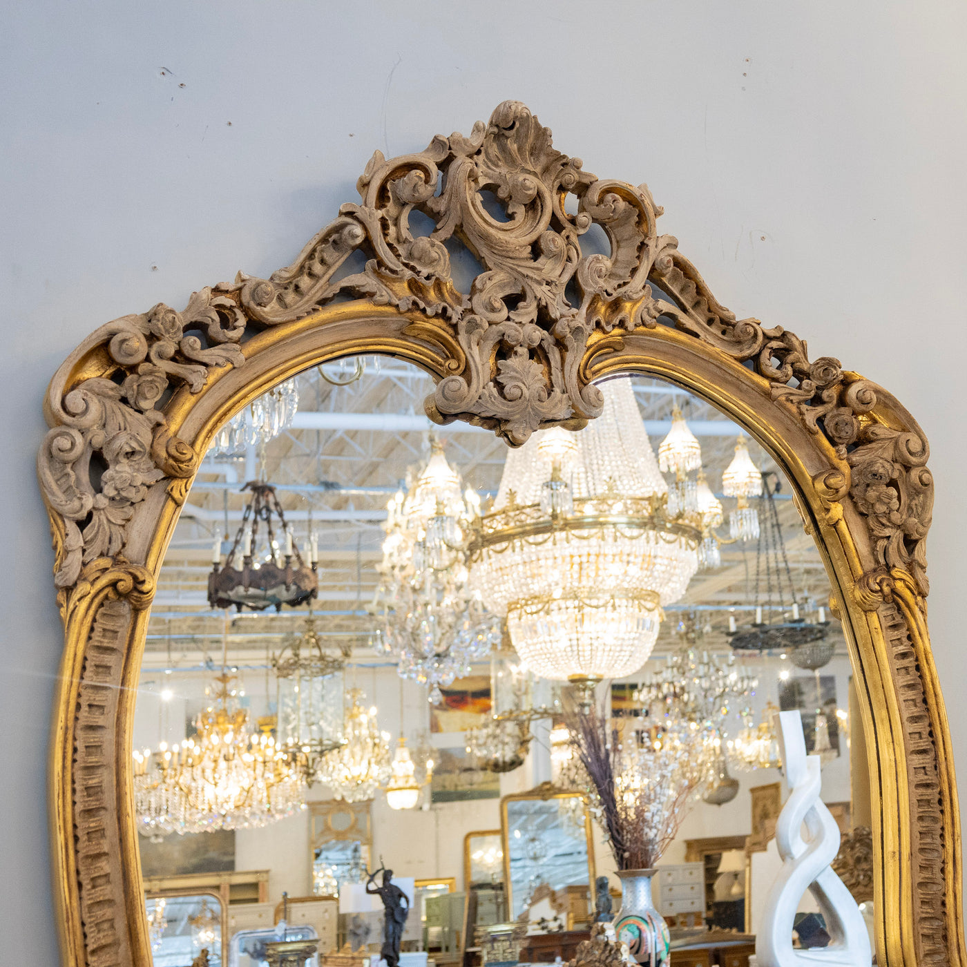 Gilded Rococo Mirror & Console – Ornate Hand-Carved Scrollwork & White Marble Top
