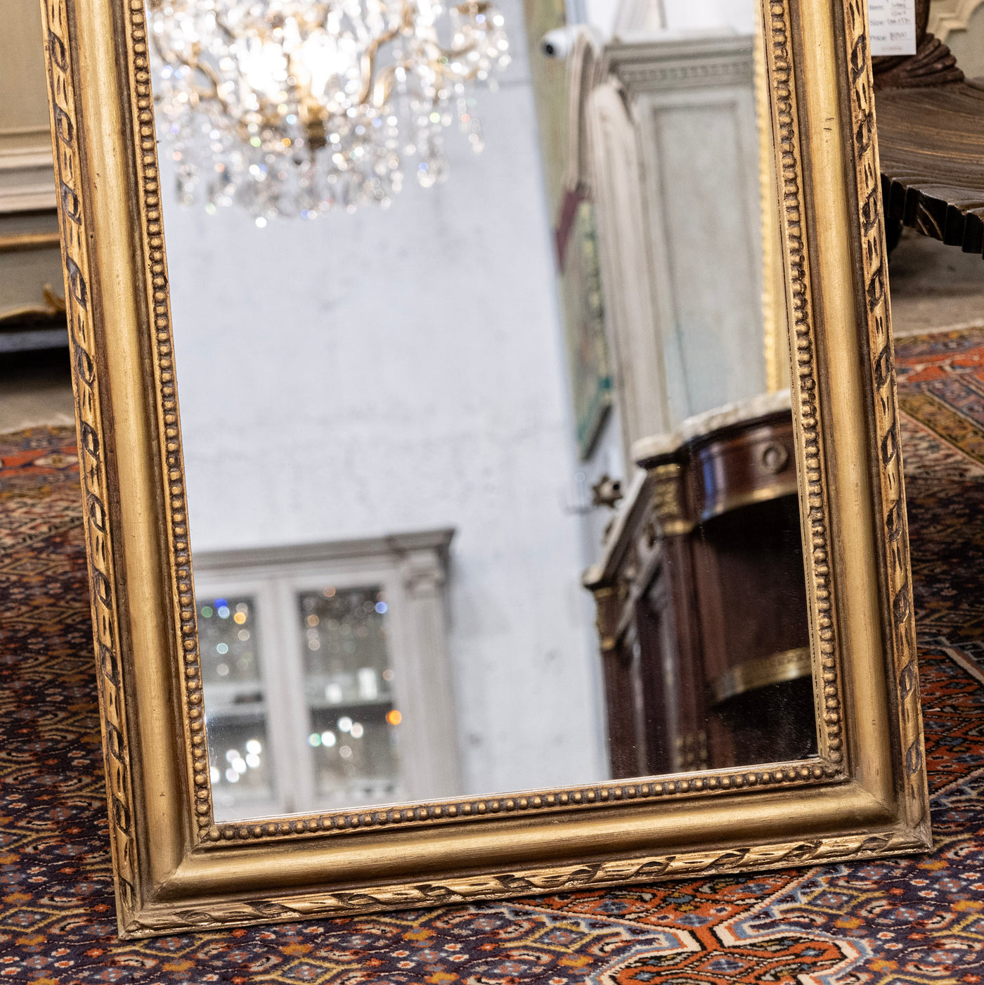 Louis Philippe Narrow Gilded Mirror – Beaded & Rope Carved Trim