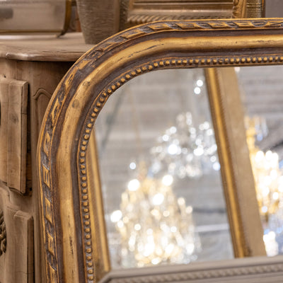 Louis Philippe Gilded Patina Mirror – Beaded & Rope Carved Trim