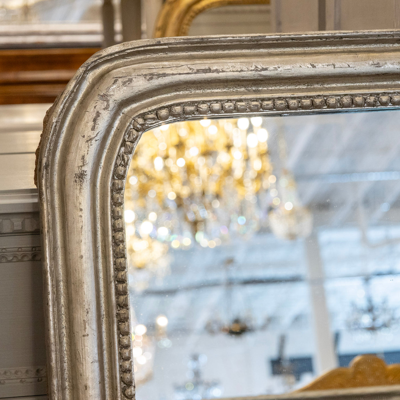 Louis Philippe Silver Gilded Mirror – Beaded Trim