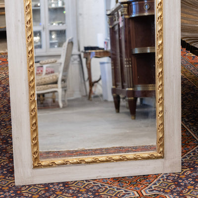 Louis XVI White Trumeau Mirror – Carved Floral Basket Crest
