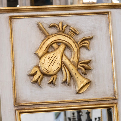 Louis XVI White Trumeau Mirror – Carved Musical Crest