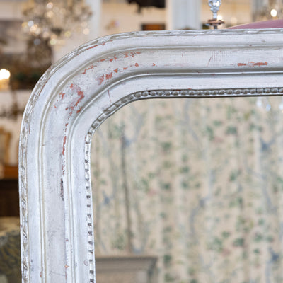 Louis Philippe Grand Silver Leaf Mirror – Rounded Beaded Frame with Patina