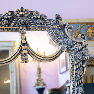 Louis XVI Mirror – Carved Floral Garland Frame with Aged Patina
