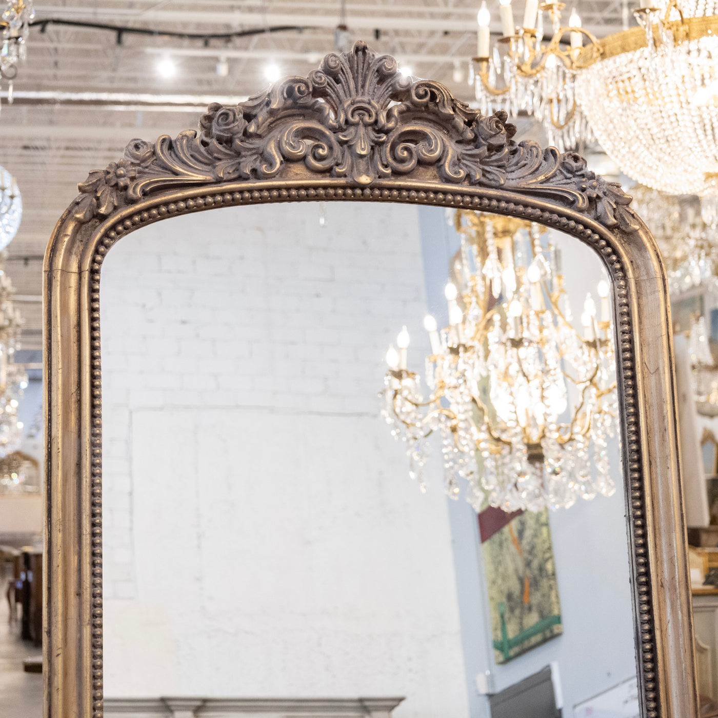 Louis Philippe Tall Gilded Mirror – Beaded Frame with Crest