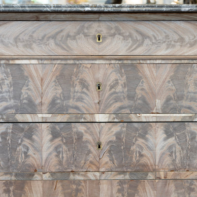 Louis Philippe Stripped Burl Wood Chest – Black Marble Top