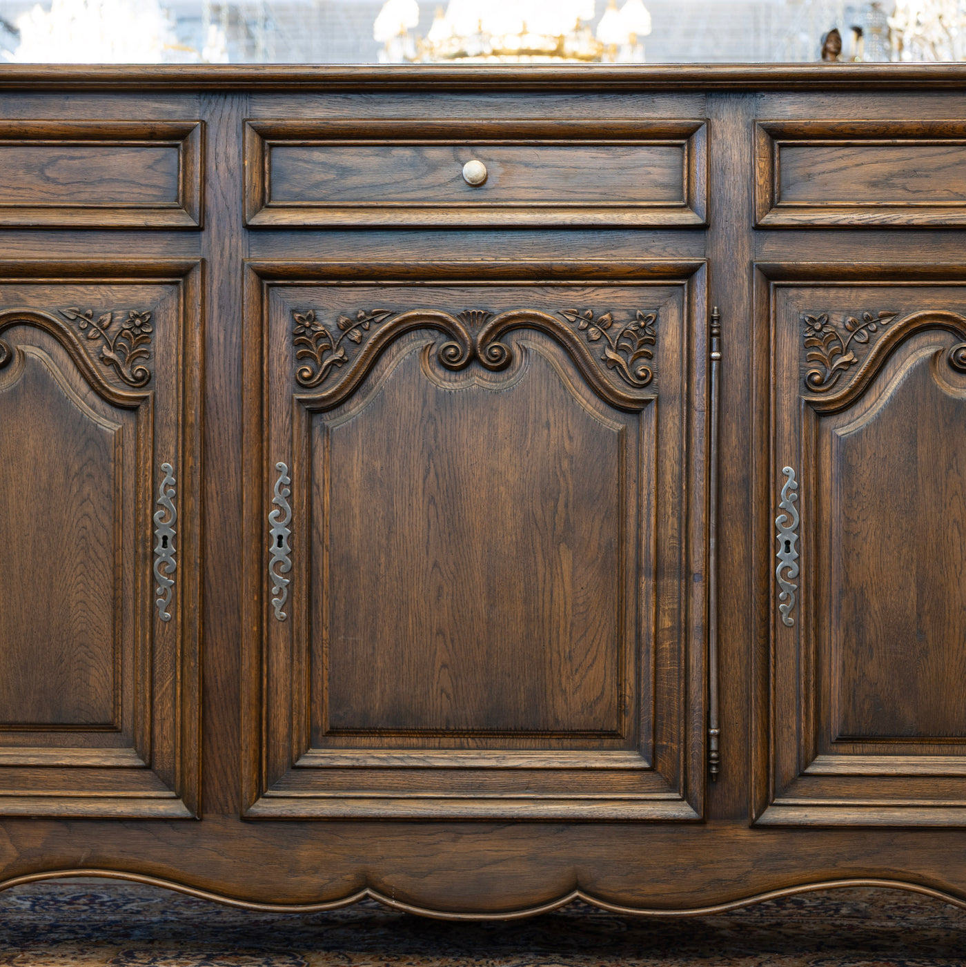 LouisXVI Brown Sideboard – Rounded Corners & Carved Detailing