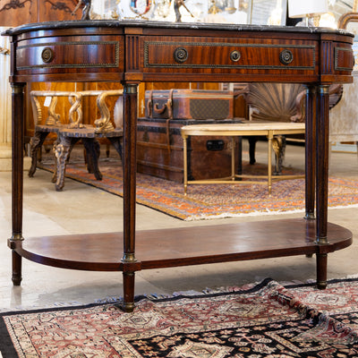 Louis XVI Demilune Console Table – Black Marble Top & Bronze Pulls