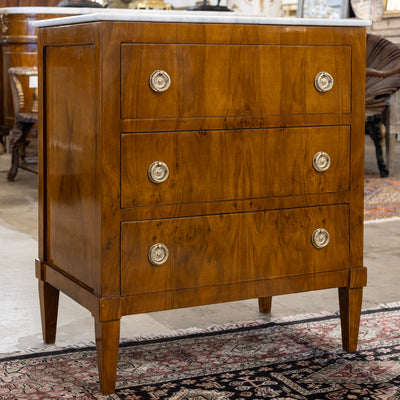 Art Deco 3-Drawer Nightstand – Burl Wood & White Marble Top