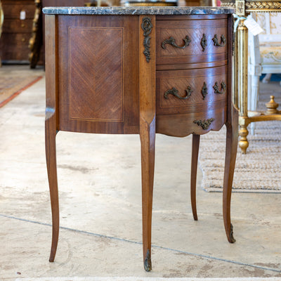 Louis XV Demilune Commode – Marble-Top & Cabriole Legs