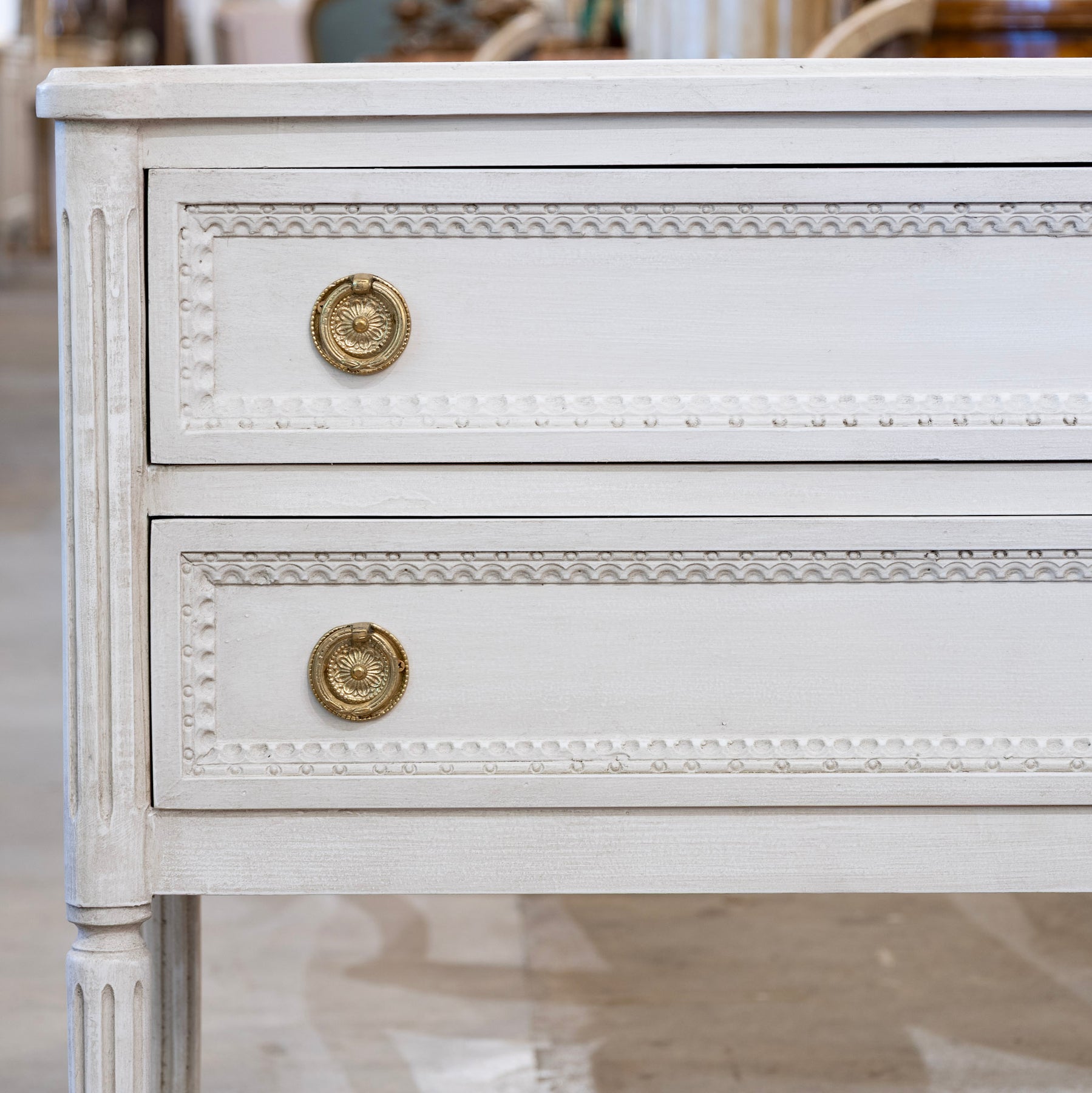 Swedish 2-Drawer Nightstand – Beaded Trim & Rounded Corners in Antique ...