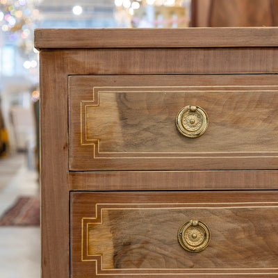 Louis XVI 3-Drawer Nightstand – Stripped Burl Wood Finish