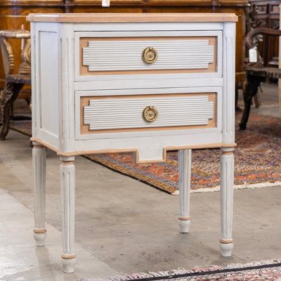 Swedish 2-Drawer Nightstand – Reeded Carved Block With Peach Trim