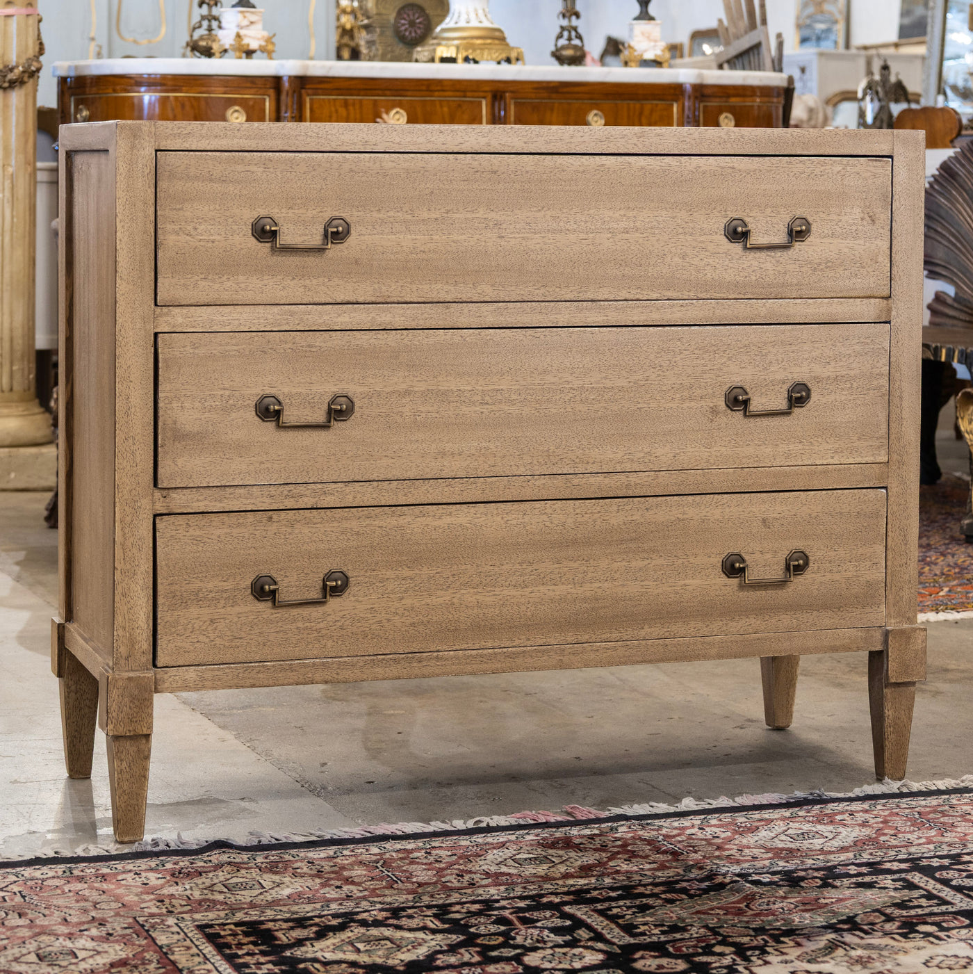 Louis XVI 3-Drawer Nightstand – Light Wood Finish & Tapered Legs