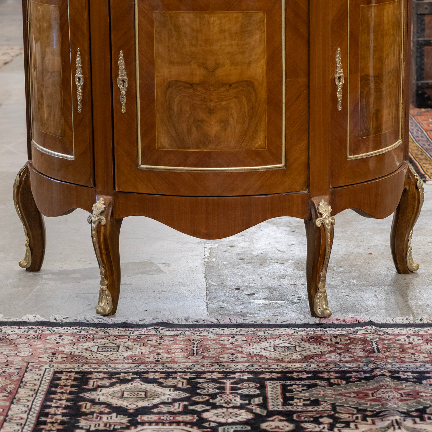 Louis XV Demilune Burl Wood Nightstand – White Marble Top & Ormolu Mounts