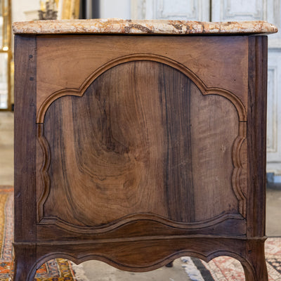 Louis XV 18th Century Walnut Chest – Carved Apron & Breccia Pernice Marble Top