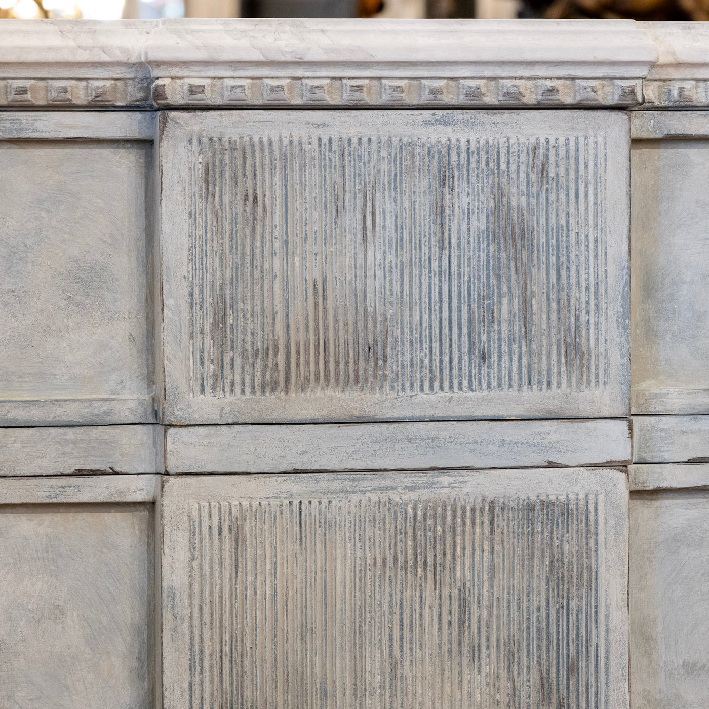 Swedish 3-Drawer Chest – Distressed Blue Finish & Faux Marble Top