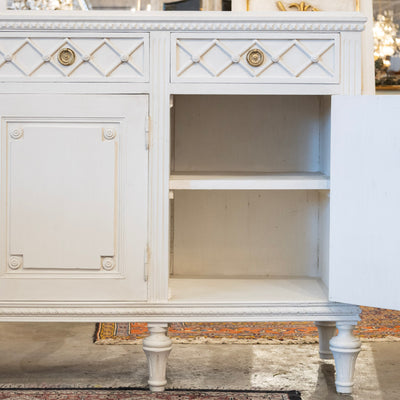 Swedish Four-Door Sideboard –  Lattice Carved Detail in Dove White
