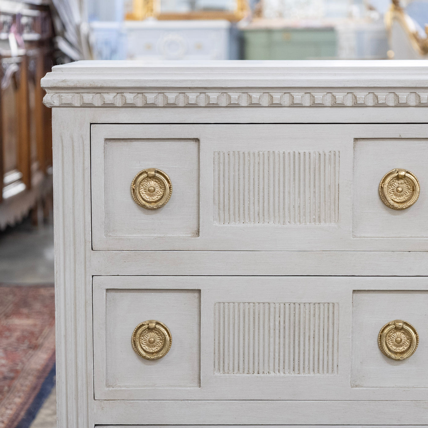 Swedish 3-Drawer Nightstand – Fluted Drawer Trim in French Grey