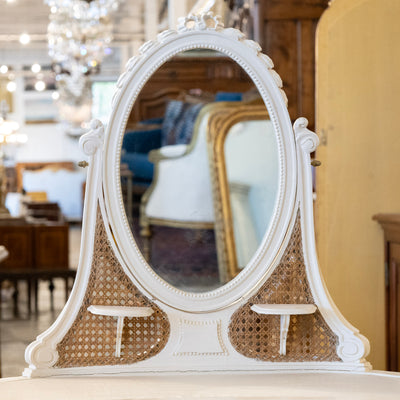 Swedish White Vanity – Oval Mirror & Cane Panels