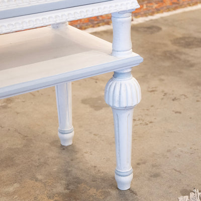 Petite Swedish Nightstand with Shelf – White with Blue Beaded Trim