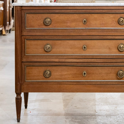 18th century Louis XVI Chest – Brass Trim & White Marble Top