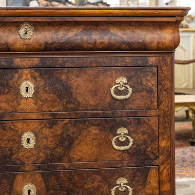 Louis Philippe Marbled Burl Wood Chest – Ornate Pulls
