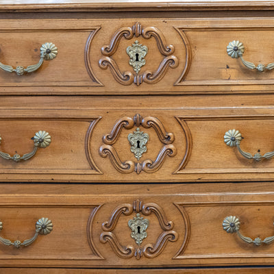 18th Century Wood Chest – Hand-Carved Details & Brass Rosette Pulls