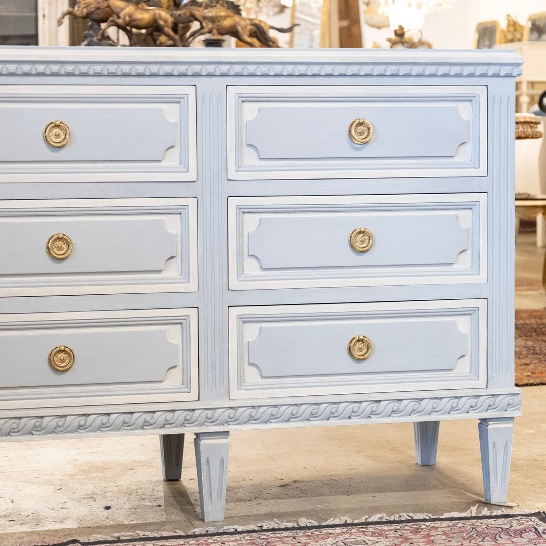 Swedish 9-Drawer Dresser – Fluted & Rope Trim in White & Blue